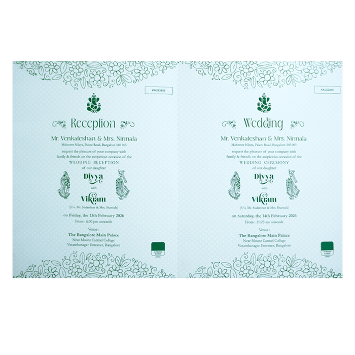 White Balaji Padmavthi Green Floral Wedding Card-King of Cards