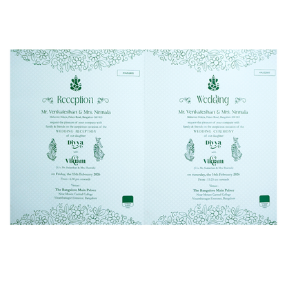 White Balaji Padmavthi Green Floral Wedding Card-King of Cards