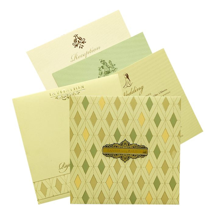 Cream Green Padded Invitation Card-King of Cards