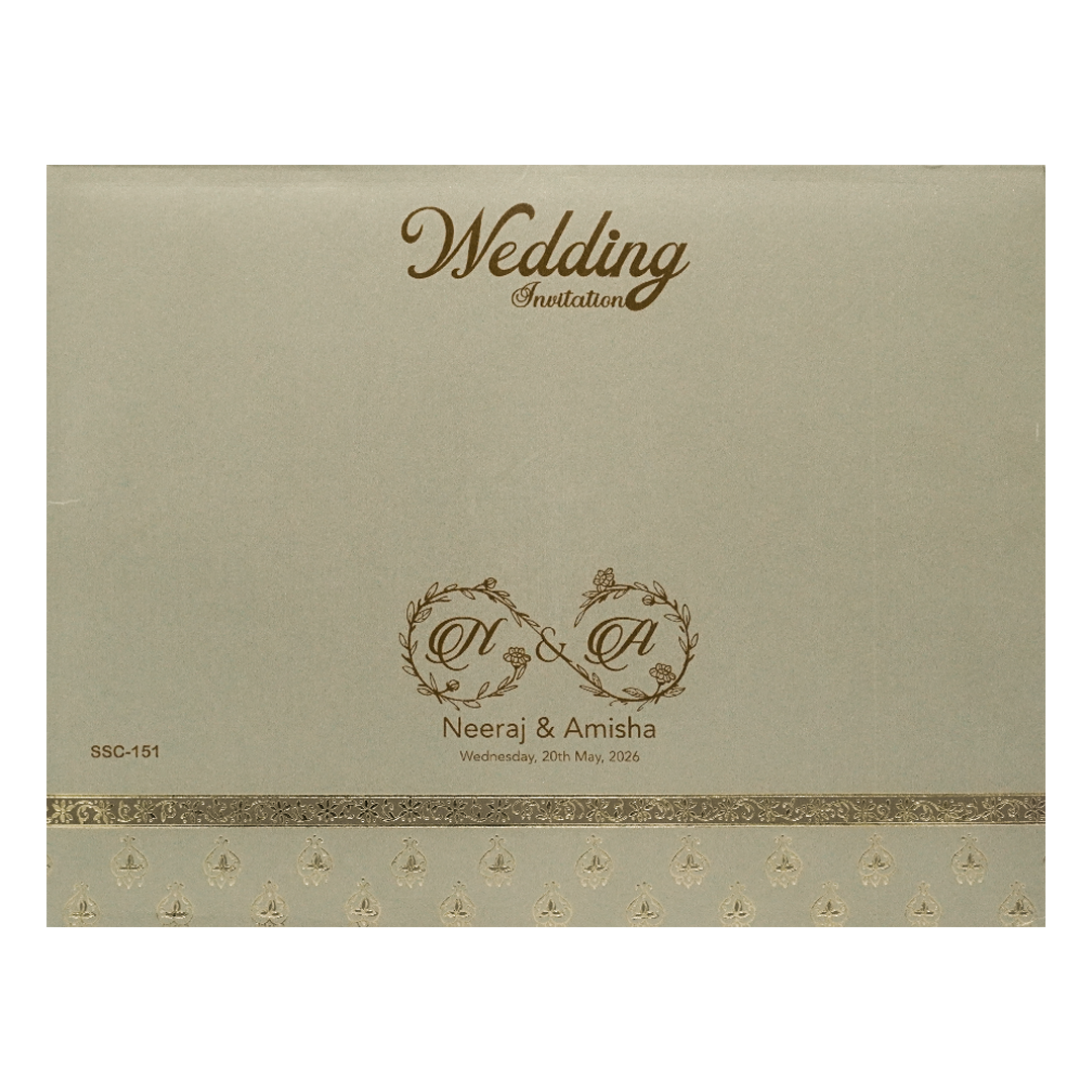 Grey Gold Jaali Padded Wedding Card-KSSC1510