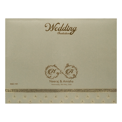 Grey Gold Jaali Padded Wedding Card-KSSC1510