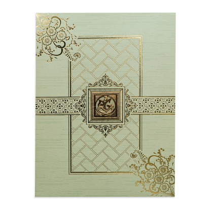 Green Gold Ganesha Floral Wedding Card-KNKR5034N