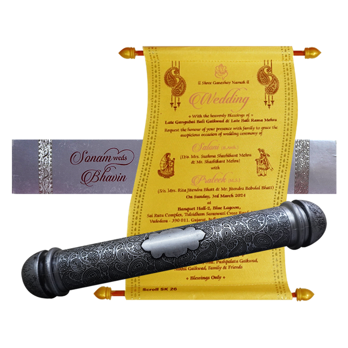 Silver Premium Scroll Invitation-King of Cards