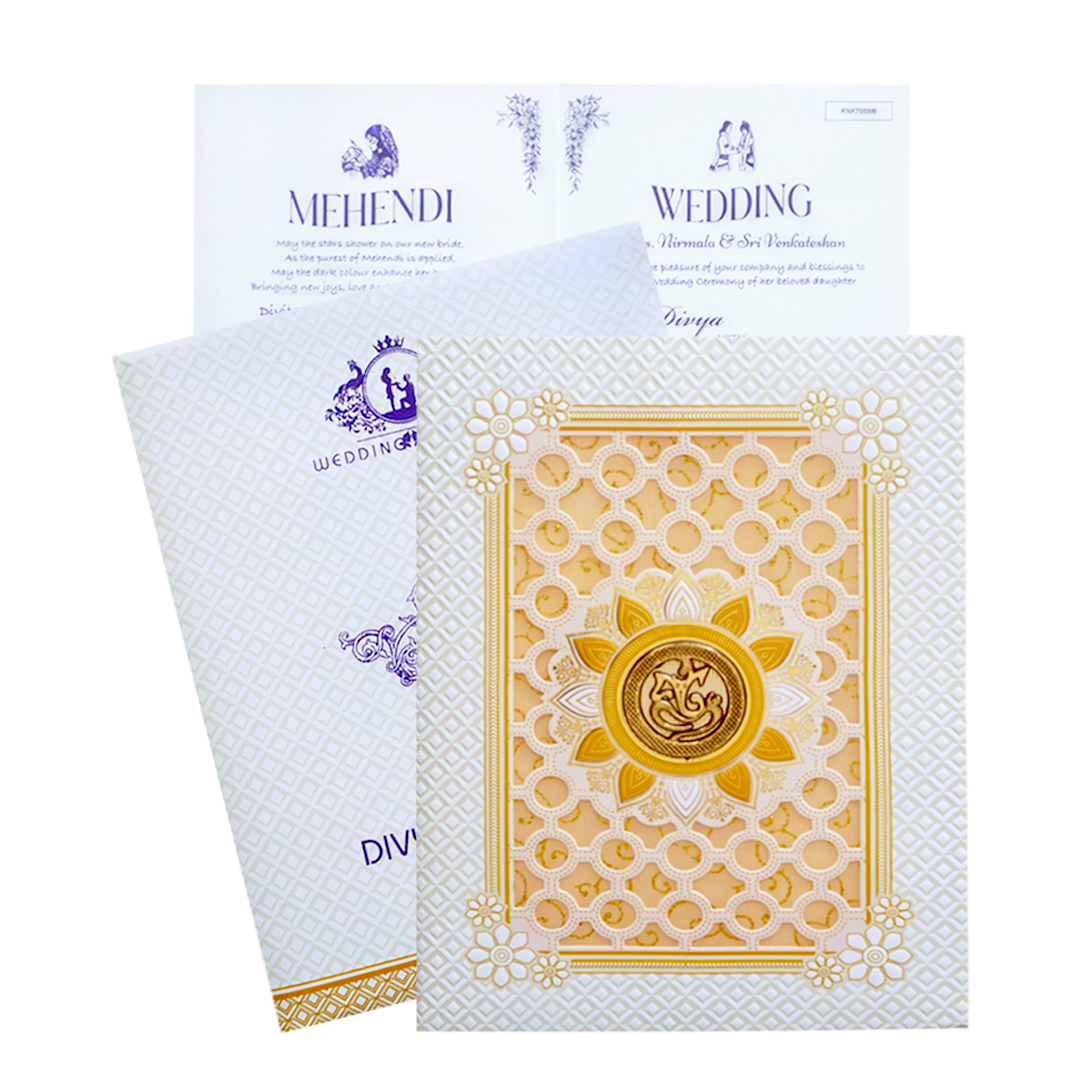White Laser Cut Wedding Invitation Card-KNK7059W