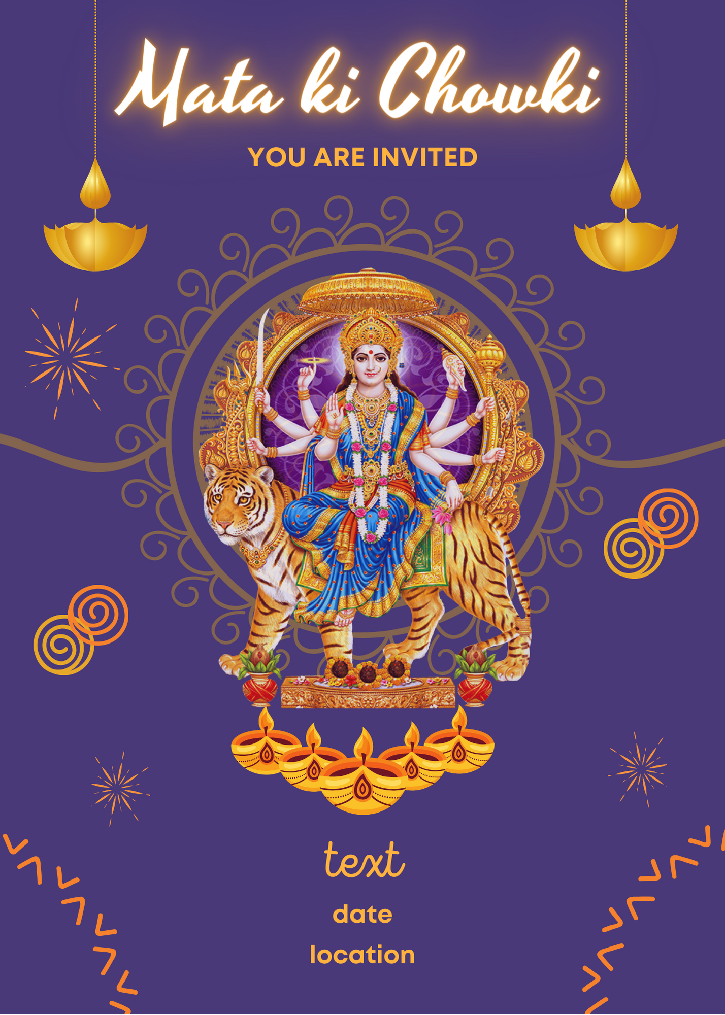 Purple Diya Mata Ki Chowki Invitation-AAMKI004