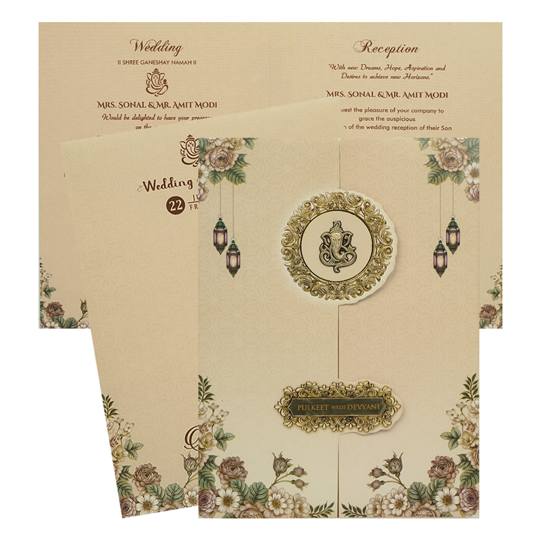 Beige Gold Floral Wedding Card-KJTS1842