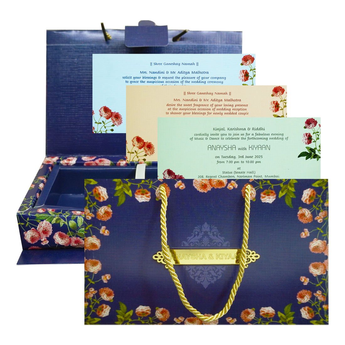 Navy Blue Floral Wedding Box-KRC30010