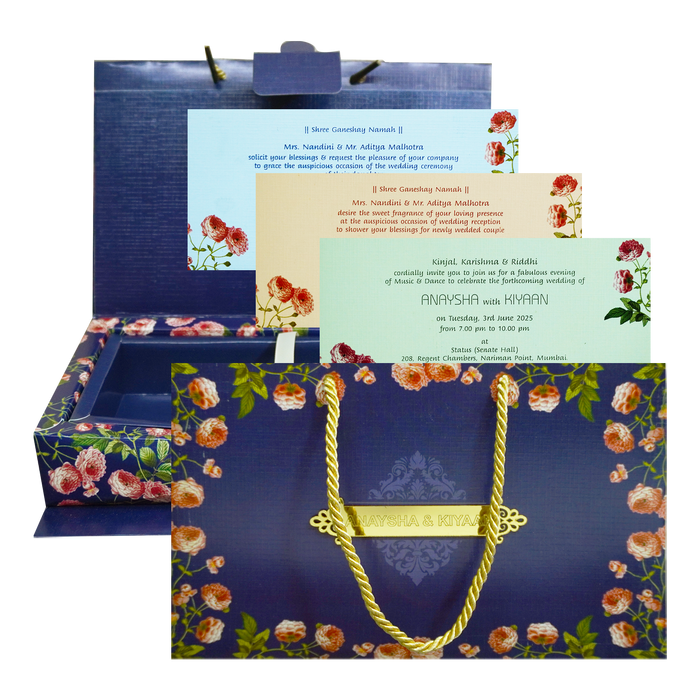 Navy Blue Floral Wedding Box-King of Cards