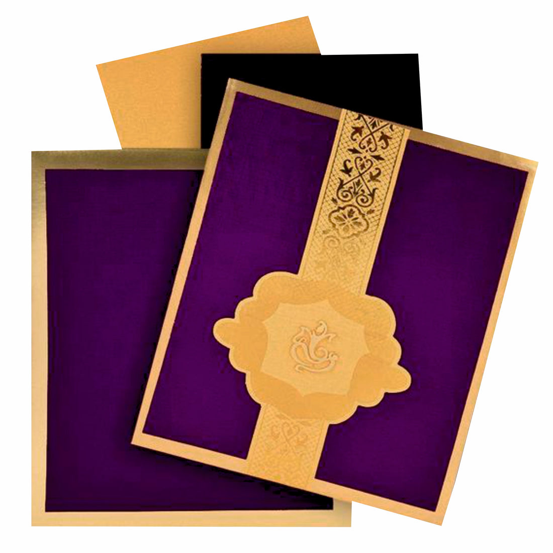 Lovely Purple Shading With Ganesha Padded Wedding Card - KNK30401
