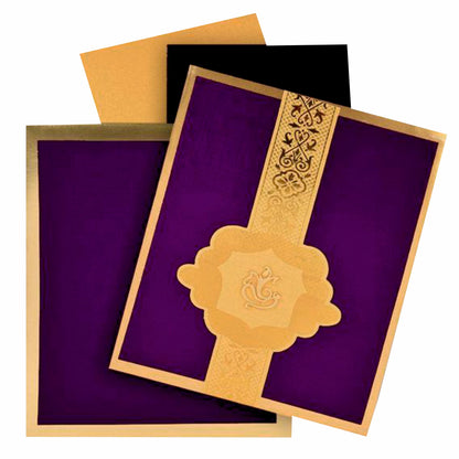 Lovely Purple Shading With Ganesha Padded Wedding Card - KNK30401