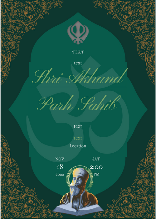 Green Floral Akhand Path Invitation-AAAKI003