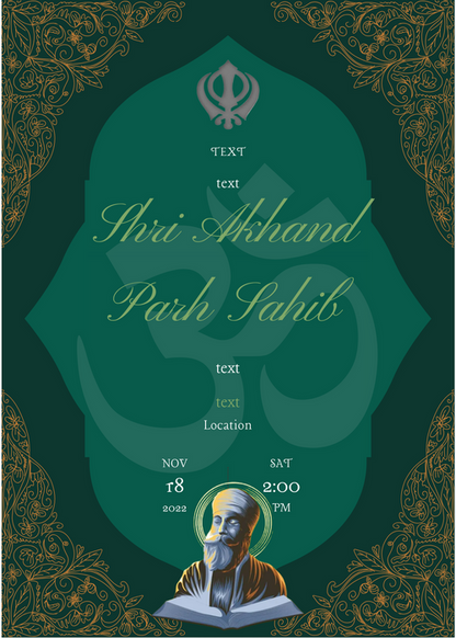 Green Floral Akhand Path Invitation-AAAKI003