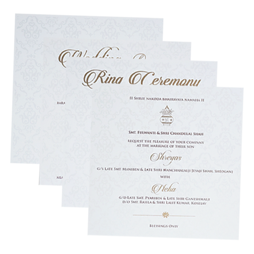 White Embossed Pattern Wedding Card-KPR20080