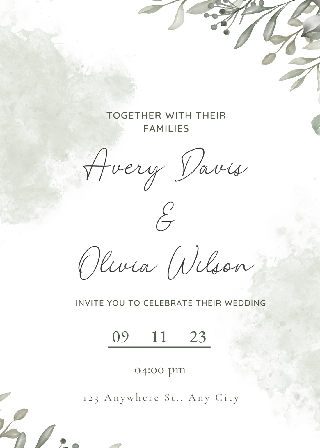 Grey And Green Simple Invitation Wedding Card-EINK0005