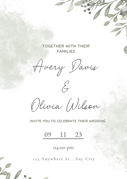 Grey And Green Simple Invitation Wedding Card-EINK0005