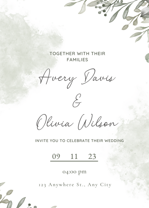 Grey And Green Simple Invitation Wedding Card-EINK0005