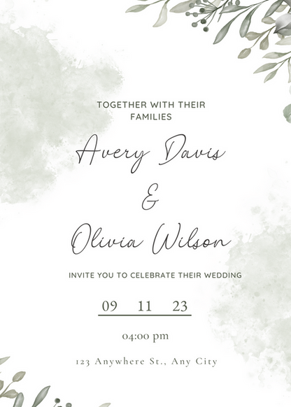 Grey And Green Simple Invitation Wedding Card-EINK0005