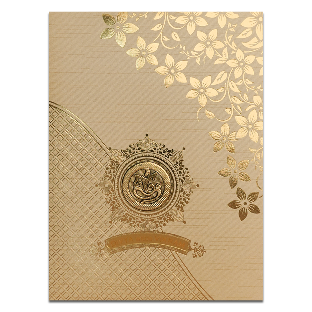 Gold Floral Ganesha Wedding Card-KNRM7082C