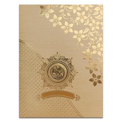 Gold Floral Ganesha Wedding Card-KNRM7082C