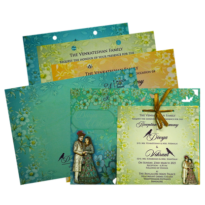 Green Bride Groom MDF Wedding Card-KNKO7603