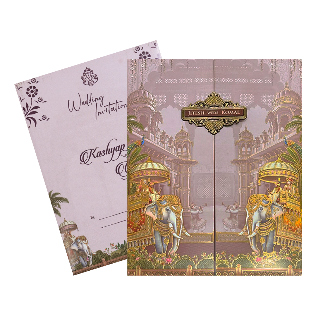 Lavender Palace Elephant Wedding Card-KSH73070