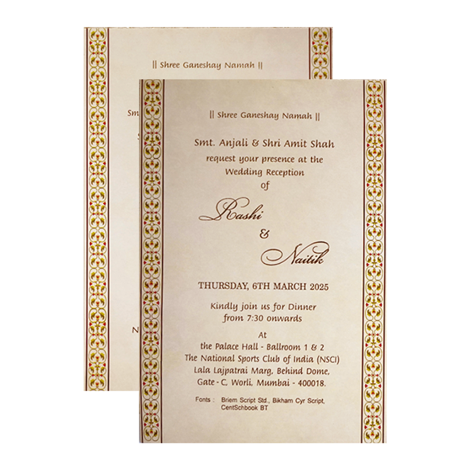 Cream floral Nameplate Padded Invitation Card-KRC30610