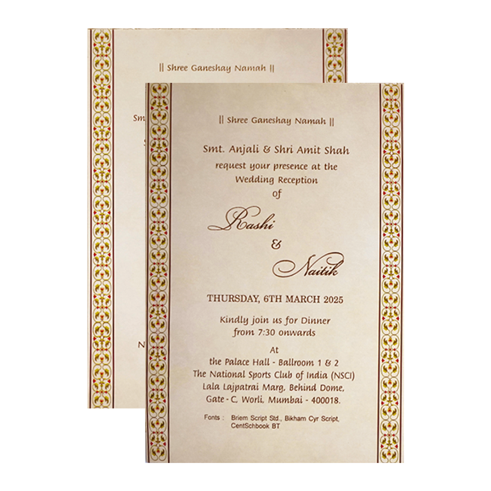 Cream floral Nameplate Padded Invitation Card-KRC30610