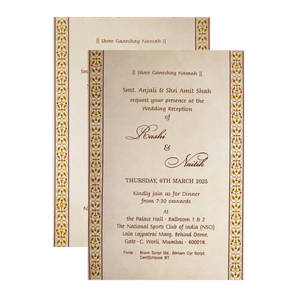 Cream floral Nameplate Padded Invitation Card-KRC30610