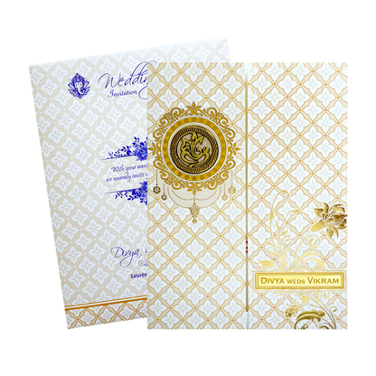 White Gold Floral Nameplate Invitation Card-King of Cards