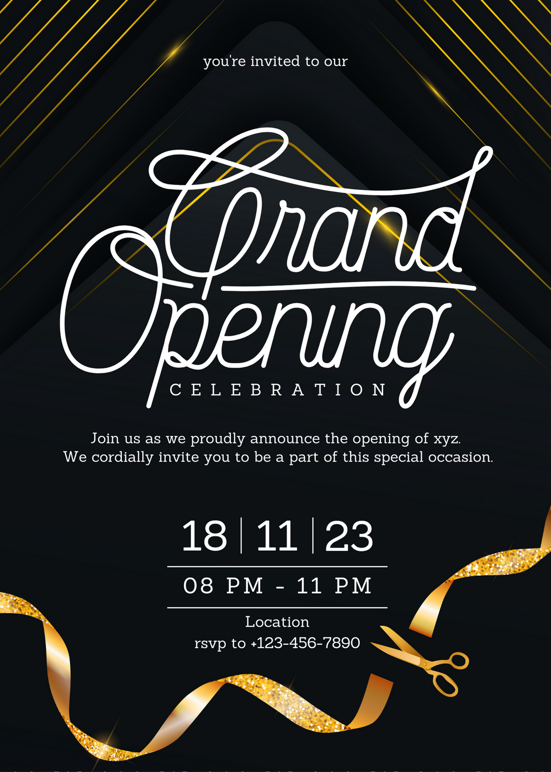 Brown With Gold Ribbon Grand Opening Invitation-AAGOI003