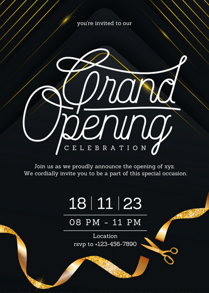 Brown With Gold Ribbon Grand Opening Invitation-AAGOI003