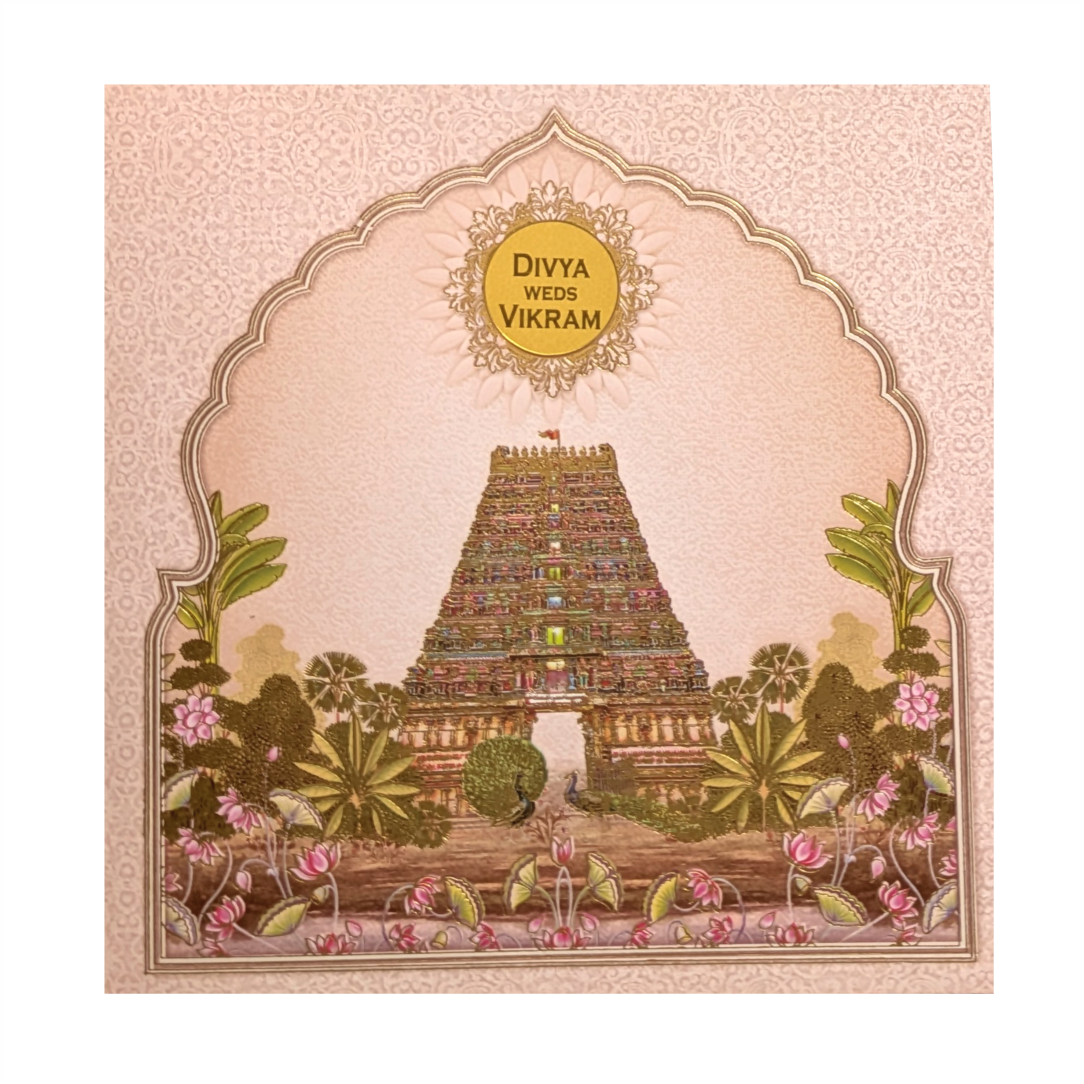 Pink Temple Theme Wedding Card-KNSN6707P