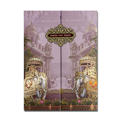 Lavender Palace Elephant Padded Wedding Card-KSH72560