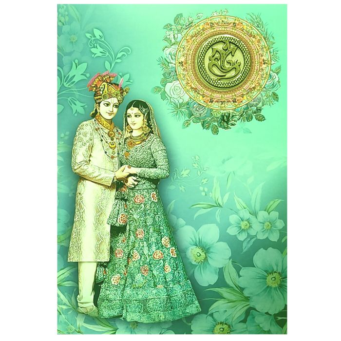 Green Floral Bride Groom Padded Invitation Card-King of Cards