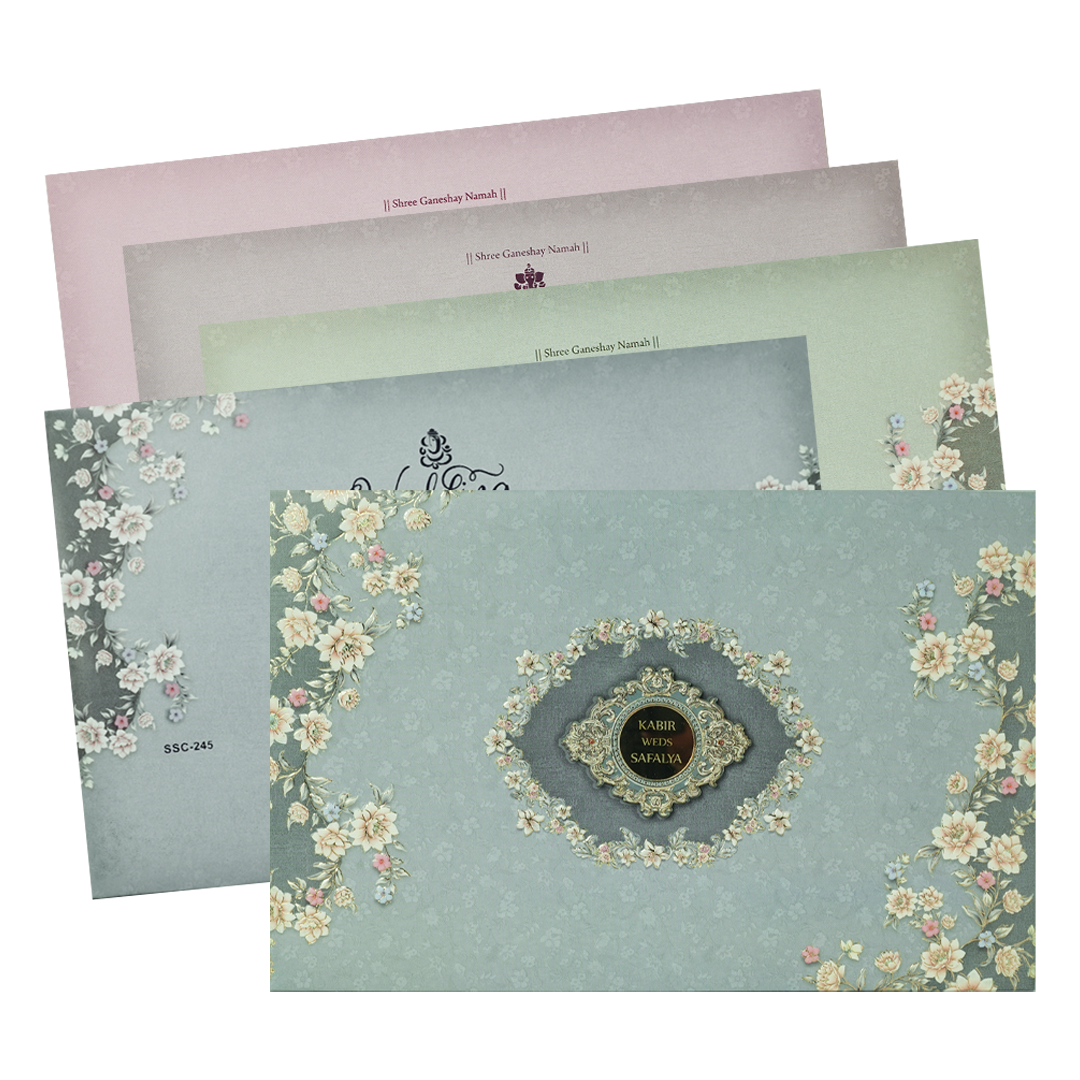 Check out Blue Floral Padded Wedding Card at best price.✅WhatsApp Support ✅Express Delivery.