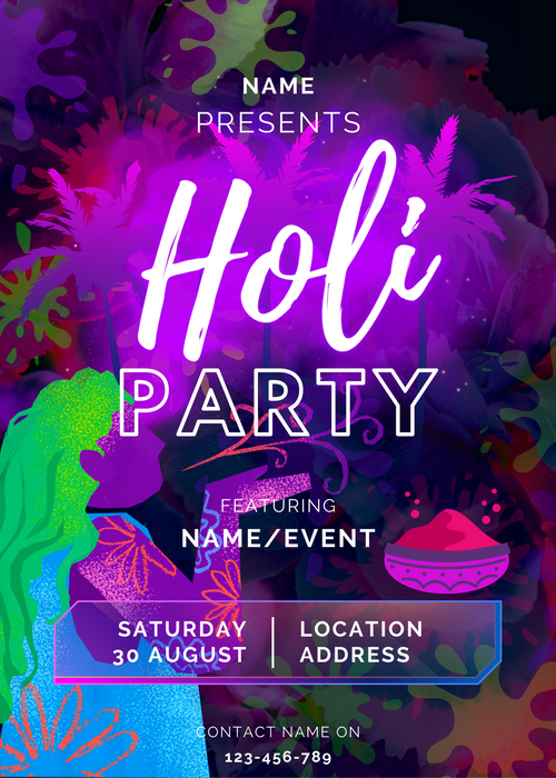 Colorful Girl Design Holi Party Invitation-AAHPI002