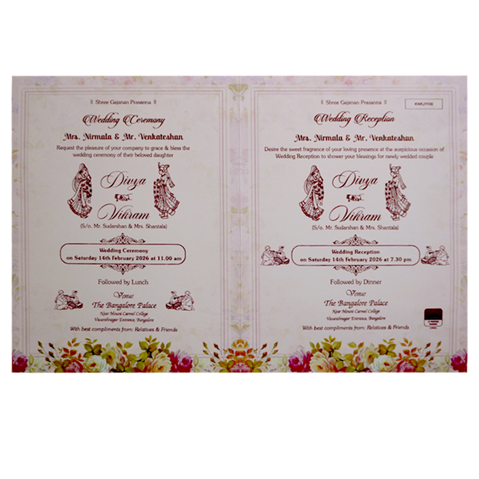 Pink Floral Design Nameplate Wedding Invitation-KNKJ1108-King of Cards