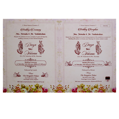 Pink Floral Design Nameplate Wedding Invitation-KNKJ1108-King of Cards