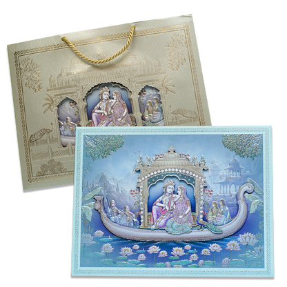 Radha Krishna Boat Theme Padded Wedding Card - KSSC2530