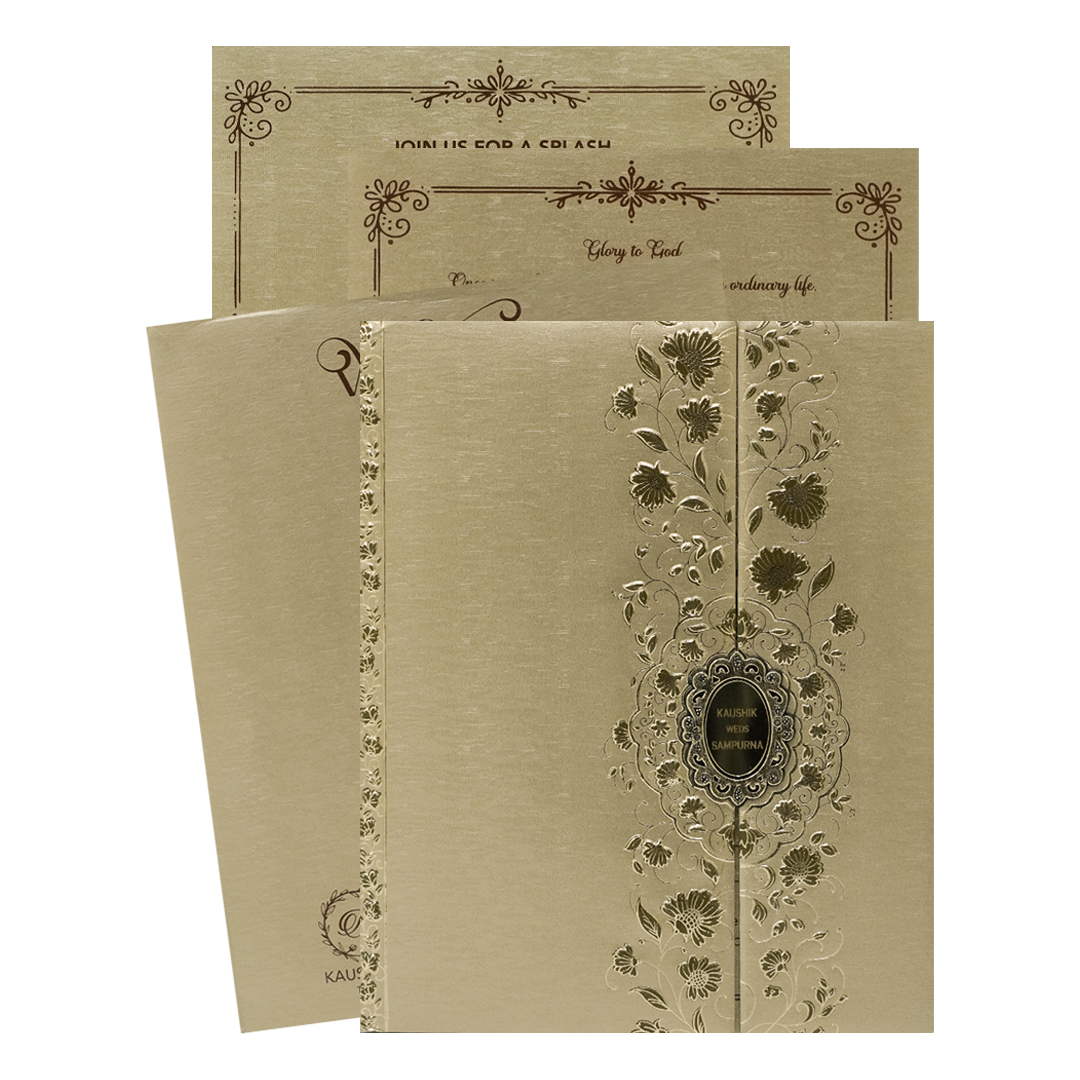 Gold Vertical Floral Padded Wedding Card-KSSC2068