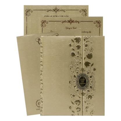 Check out Gold Vertical Floral Padded Wedding Card at best price.✅WhatsApp Support ✅Express Delivery.|King of cards.