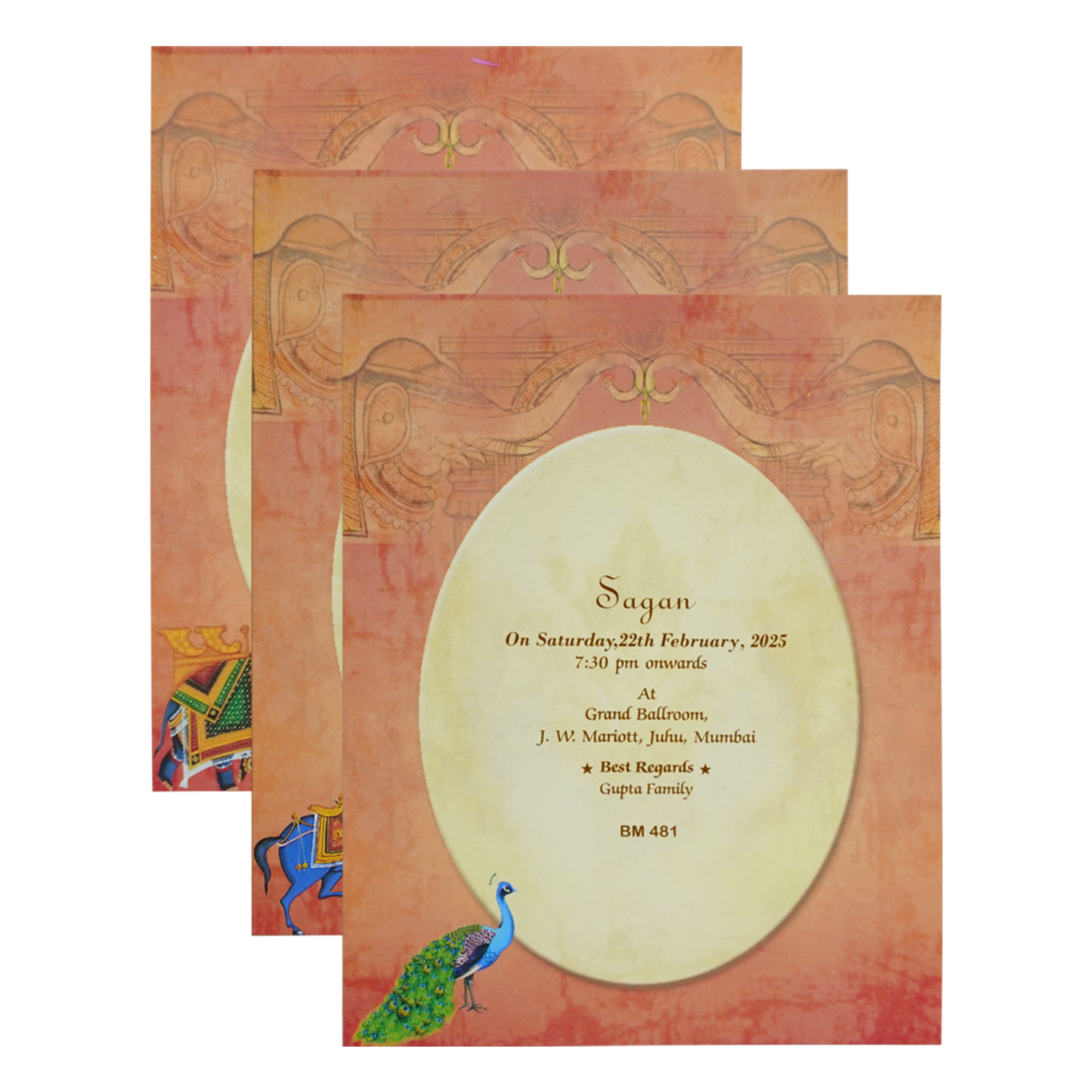 Beige Premium Padded Wedding Card-KBM04810