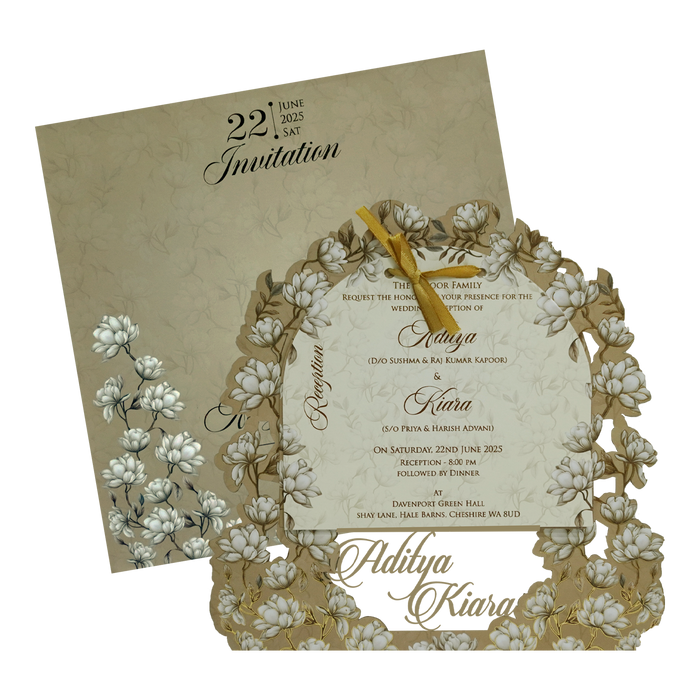 Brown Laser Cut White Floral Wedding Card-King of Cards
