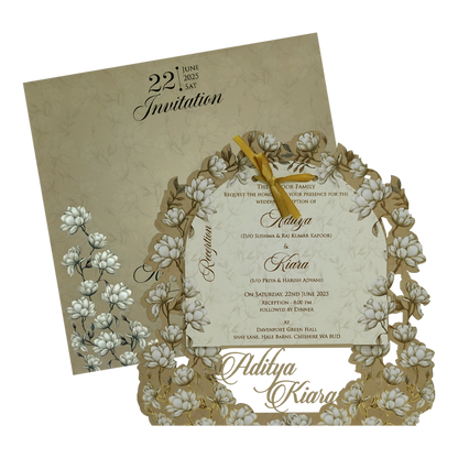 Brown Laser Cut White Floral Wedding Card-King of Cards
