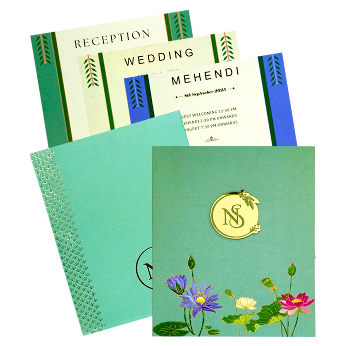 Green Floral Padded Wedding Card-King of Cards