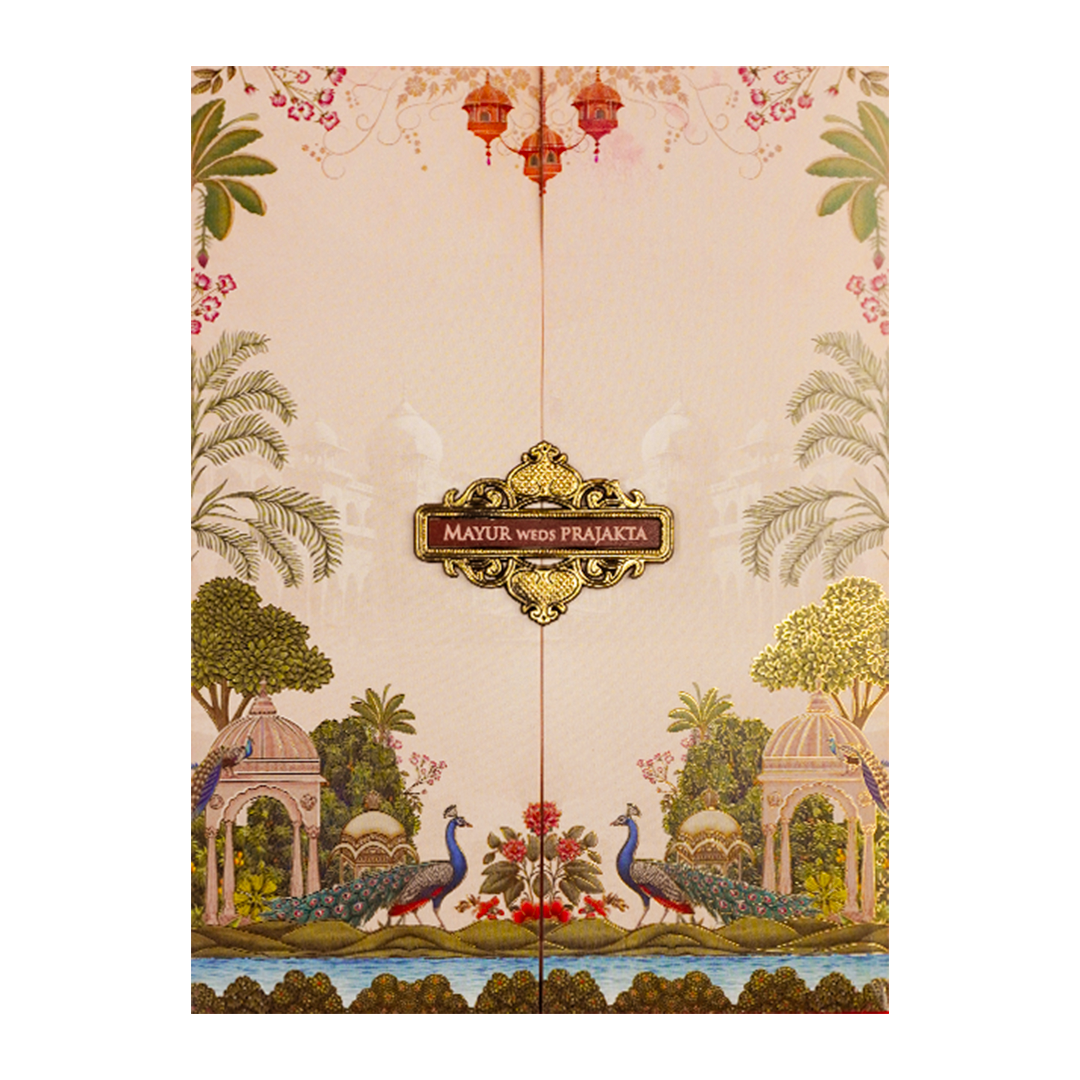 Pink Peacock Garden Wedding Card-KSH73060