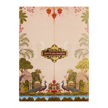 Pink Peacock Garden Wedding Card-KSH73060