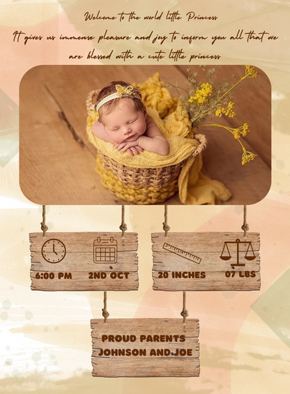 Yellow Basket Baby Birth Announcement Invitations-AABBA013