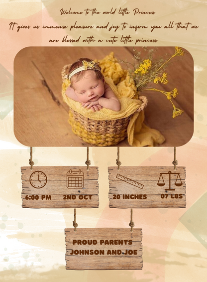 Yellow Basket Baby Birth Announcement Invitations-AABBA013
