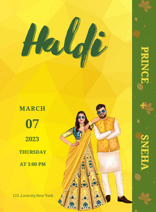 Yellow Design Haldi Cremony Invitation-AAHCI027